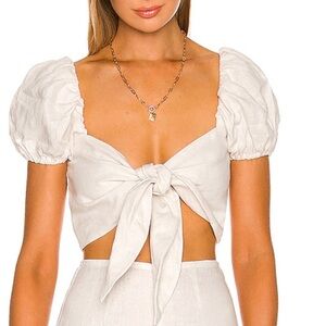Faithfull the Brand White Puff Sleeve Crop Top